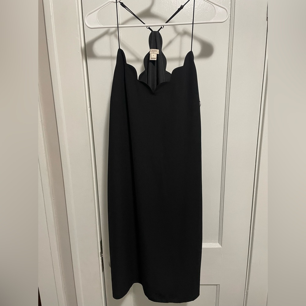 Black scalloped top dress. Perfect wedding guest dress!